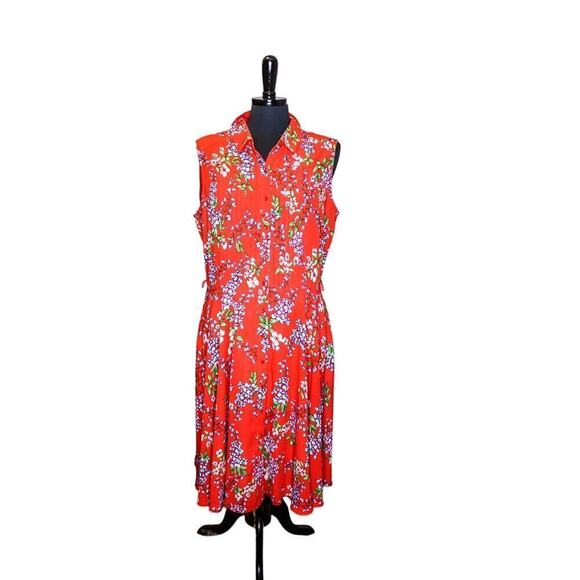 Nanette Lepore Shirt Dress Sleeveless Collared Floral Midi Swing Size 14 - Picture 1 of 5